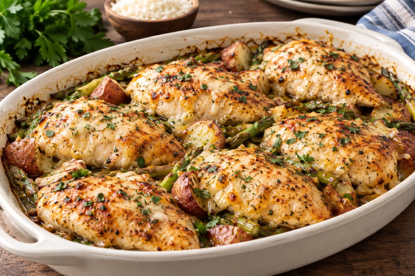 One Pan Baked Parmesan Chicken and Vegetables